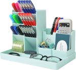 SAMAZAMA Pen Organizer for Desk, Office Supplies Desk organizers and Accessories, Multi-Functional DIY Pen Holder, Desktop Stationary Organizer Caddy, Supply Organizers for Office, School, Home, Blue